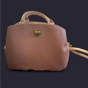 Betsey Johnson Blush Pink Heart Charm Coquette Y2K Satchel Bag